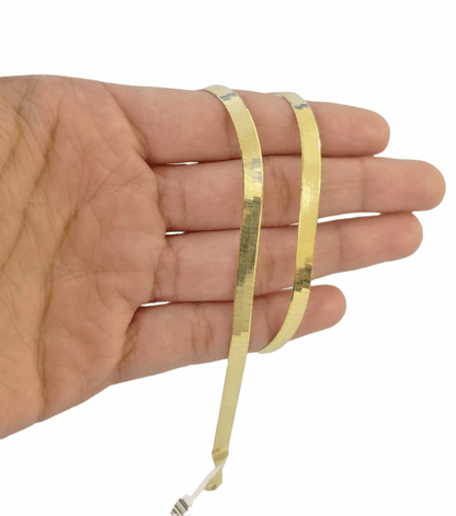 10K Yellow Gold Herringbone Chain Necklace 22 Inch 5mm Lobster lock Real 10kt - GoldenlinQ