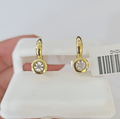 10k Yellow gold Hoops Earring Real Diamond Women Genuine - Reva Jeweler