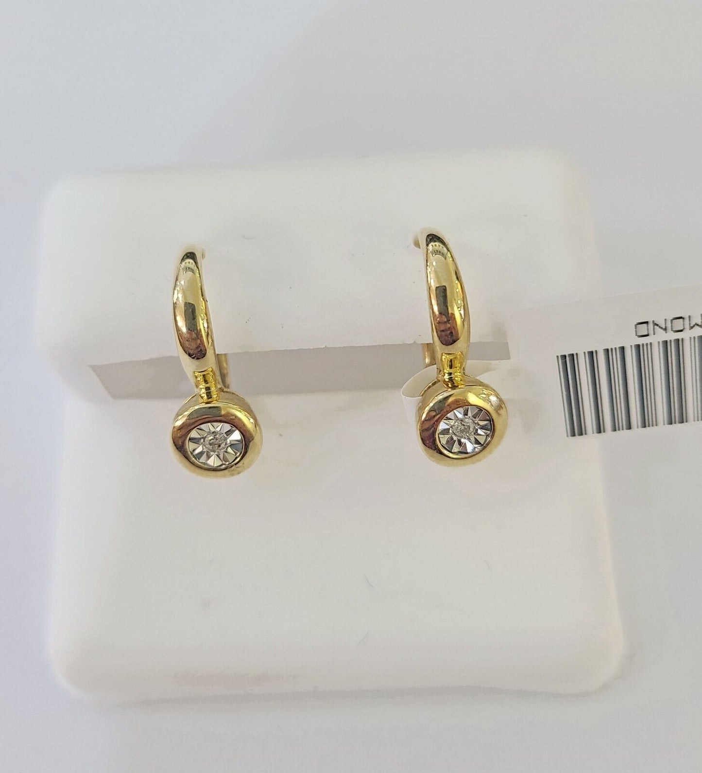 10k Yellow gold Hoops Earring Real Diamond Women Genuine - Reva Jeweler