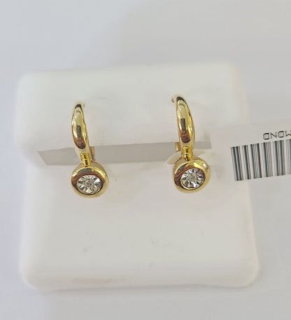 10k Yellow gold Hoops Earring Real Diamond Women Genuine - Reva Jeweler