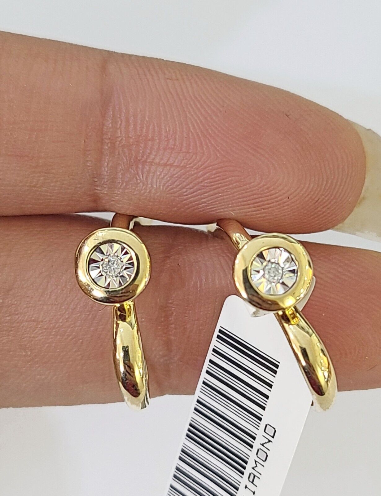 10k Yellow gold Hoops Earring Real Diamond Women Genuine - Reva Jeweler