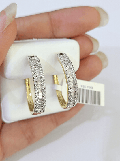 10k Yellow gold Hoops Earring with Real 1.00CT diamond , Women Hoops - Reva Jeweler