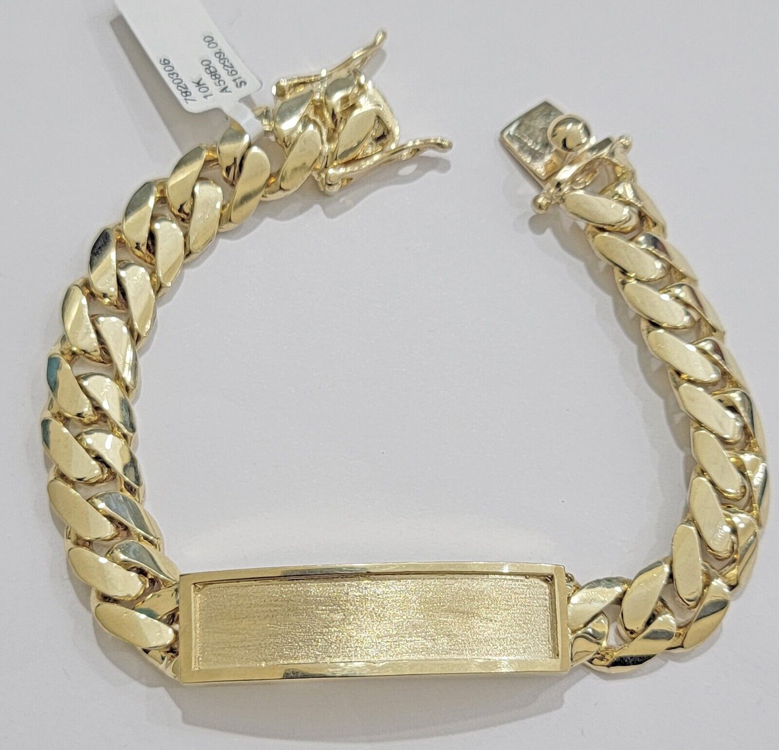 10k Yellow Gold ID Bracelet Miami Cuban Solid link 10mm Name Plate 8.5" Box Lock - Reva Jeweler