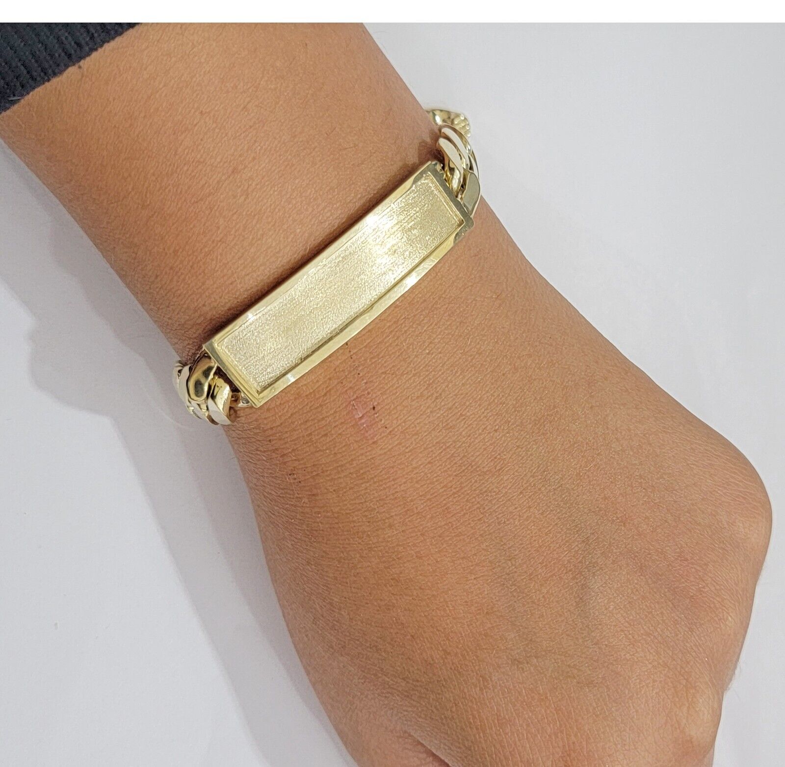10k Yellow Gold ID Bracelet Miami Cuban Solid link 10mm Name Plate 8.5" Box Lock - Reva Jeweler