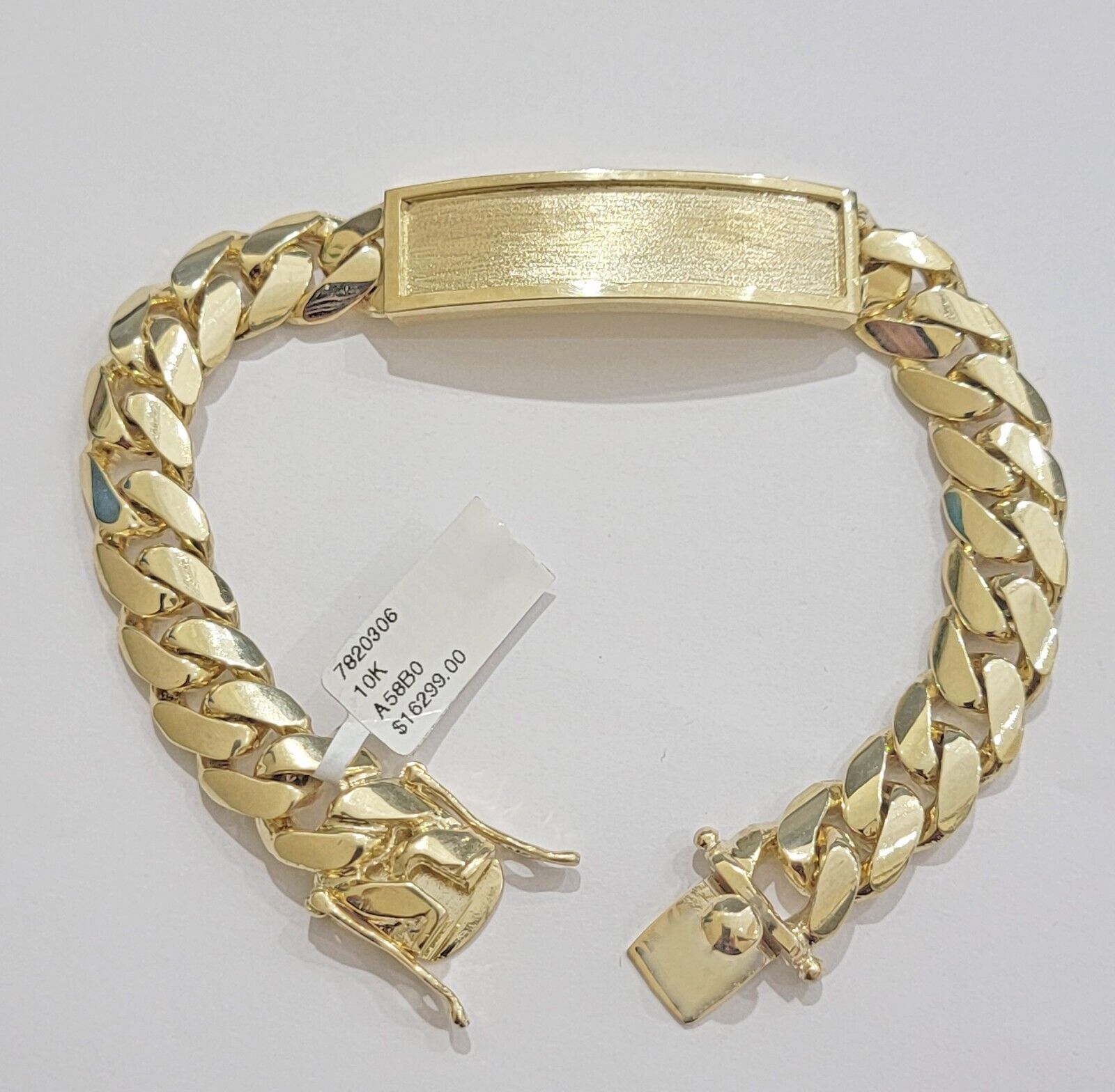 10k Yellow Gold ID Bracelet Miami Cuban Solid link 10mm Name Plate 9" Box Lock - Reva Jeweler