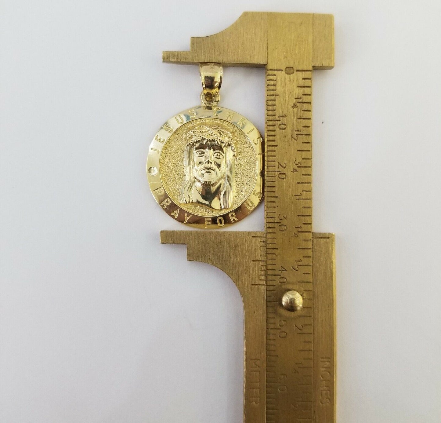 10k Yellow Gold Jesus Christ Charm Pendant Round 1.2" 10kt Real Gold Men Women - Reva Jeweler