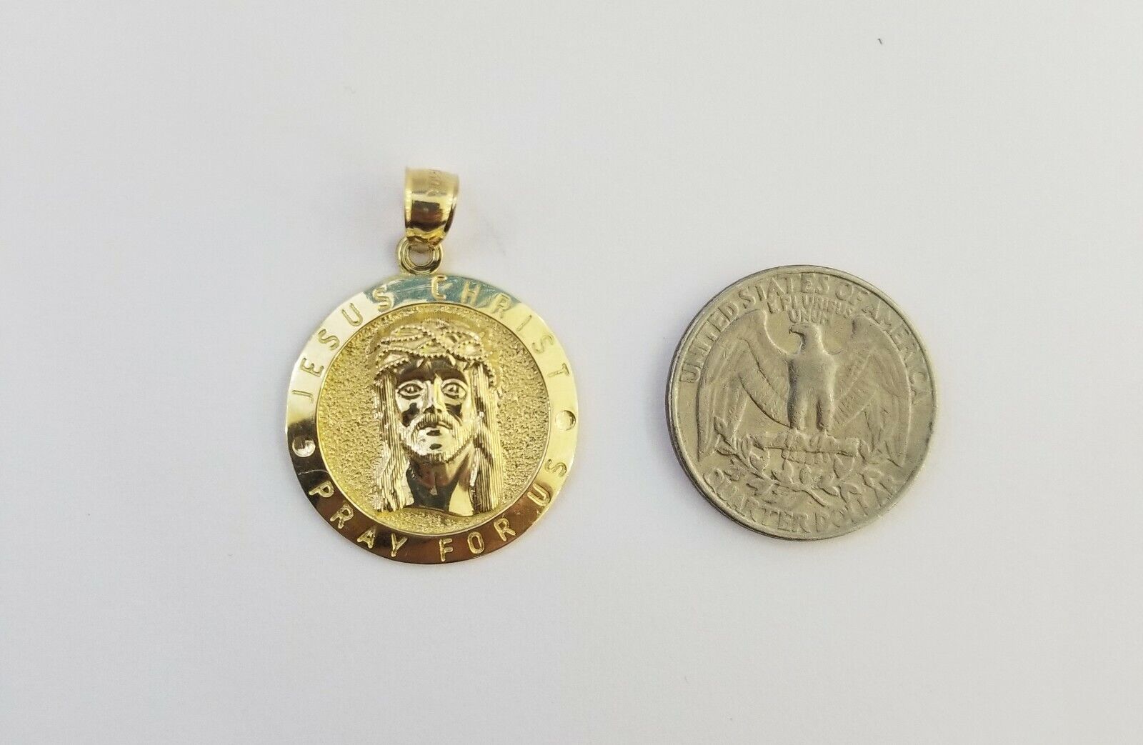 10k Yellow Gold Jesus Christ Charm Pendant Round 1.2" 10kt Real Gold Men Women - Reva Jeweler