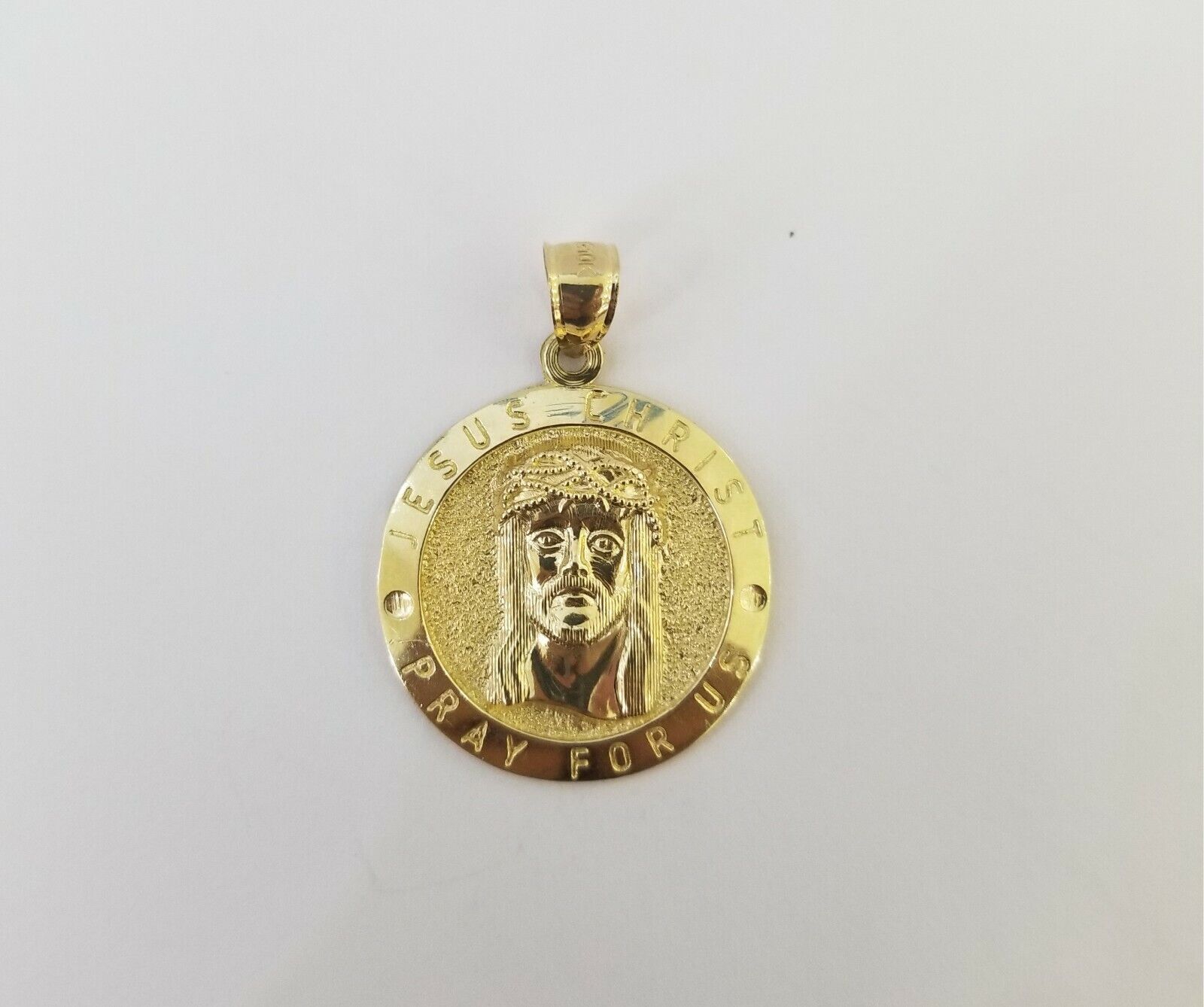 10k Yellow Gold Jesus Christ Charm Pendant Round 1.2" 10kt Real Gold Men Women - Reva Jeweler