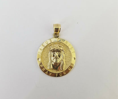 10k Yellow Gold Jesus Christ Charm Pendant Round 1.2" 10kt Real Gold Men Women - Reva Jeweler