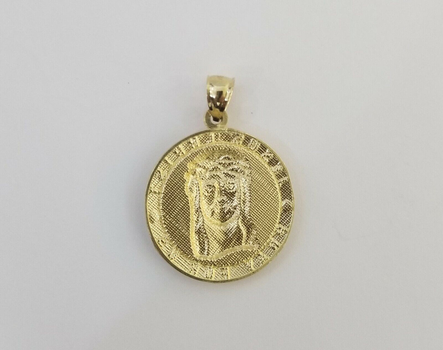 10k Yellow Gold Jesus Christ Charm Pendant Round 1.2" 10kt Real Gold Men Women - Reva Jeweler