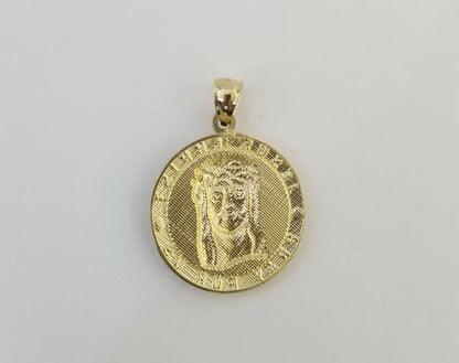 10k Yellow Gold Jesus Christ Charm Pendant Round 1.2" 10kt Real Gold Men Women - Reva Jeweler