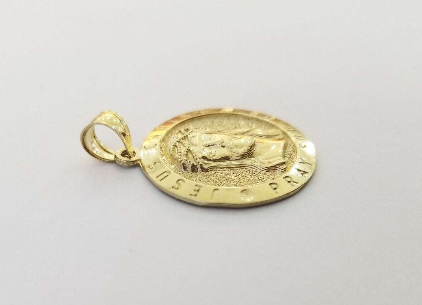 10k Yellow Gold Jesus Christ Charm Pendant Round 1.2" 10kt Real Gold Men Women - Reva Jeweler