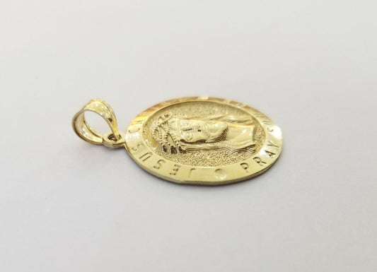 10k Yellow Gold Jesus Christ Charm Pendant Round 1.2" 10kt Real Gold Men Women - Reva Jeweler