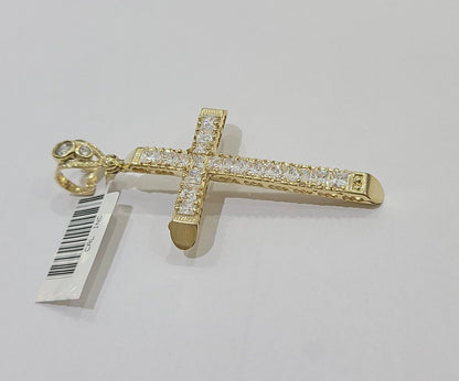 10k Yellow Gold Jesus Cross Charm Pendant 10 KT 2.5" Inch Religious Charm Real - Reva Jeweler