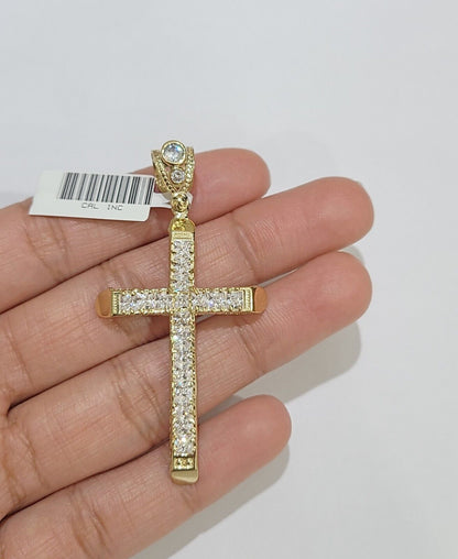 10k Yellow Gold Jesus Cross Charm Pendant 10 KT 2.5" Inch Religious Charm Real - Reva Jeweler