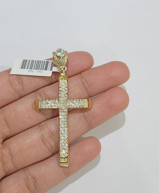 10k Yellow Gold Jesus Cross Charm Pendant 10 KT 2.5" Inch Religious Charm Real - Reva Jeweler