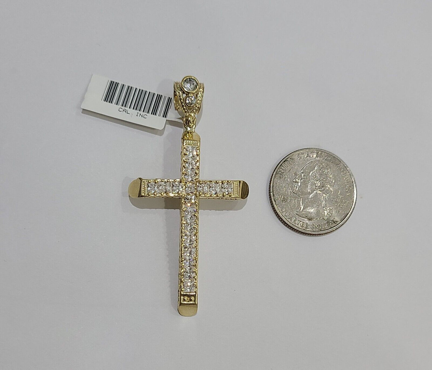 10k Yellow Gold Jesus Cross Charm Pendant 10 KT 2.5" Inch Religious Charm Real - Reva Jeweler