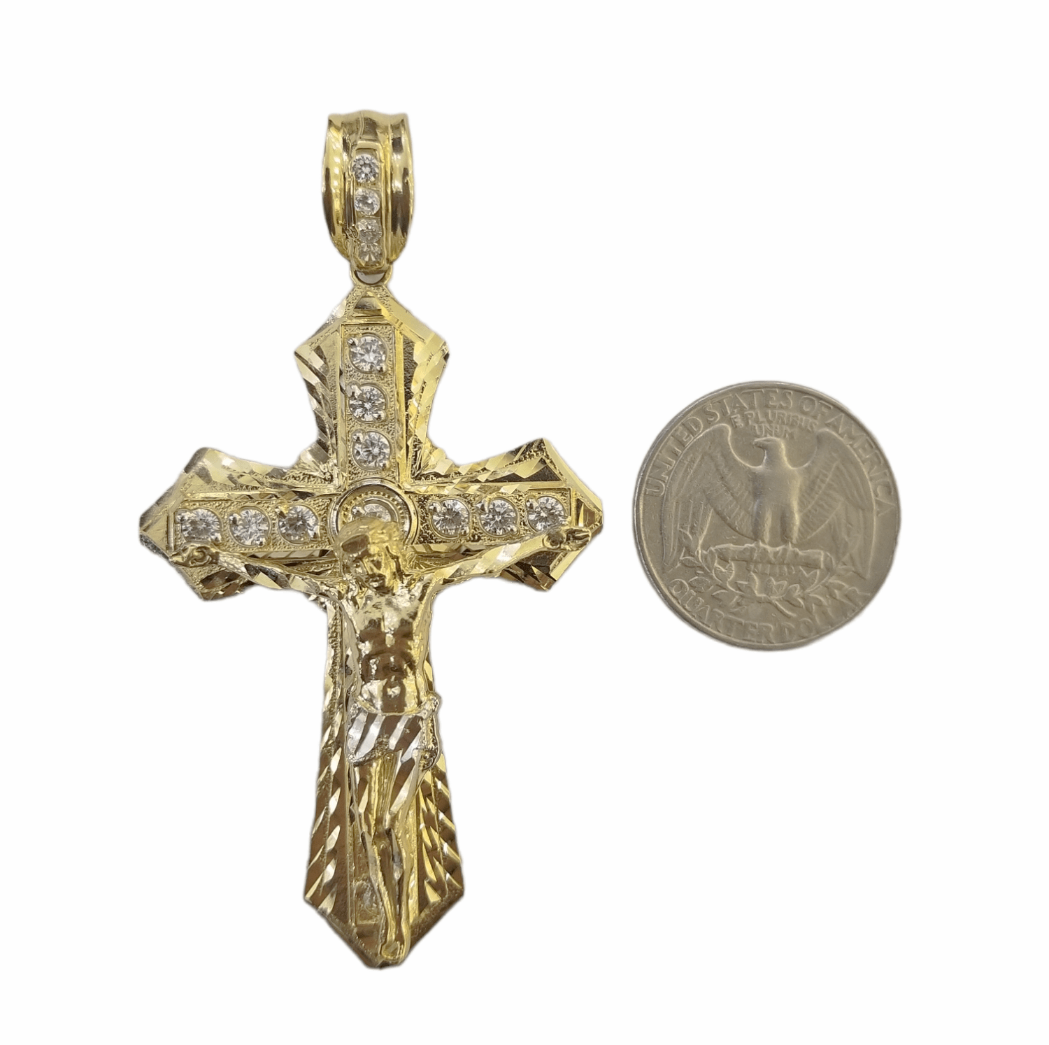 10K Yellow Gold Jesus Cross Charm Pendant Religion Real 10kt - Reva Jeweler