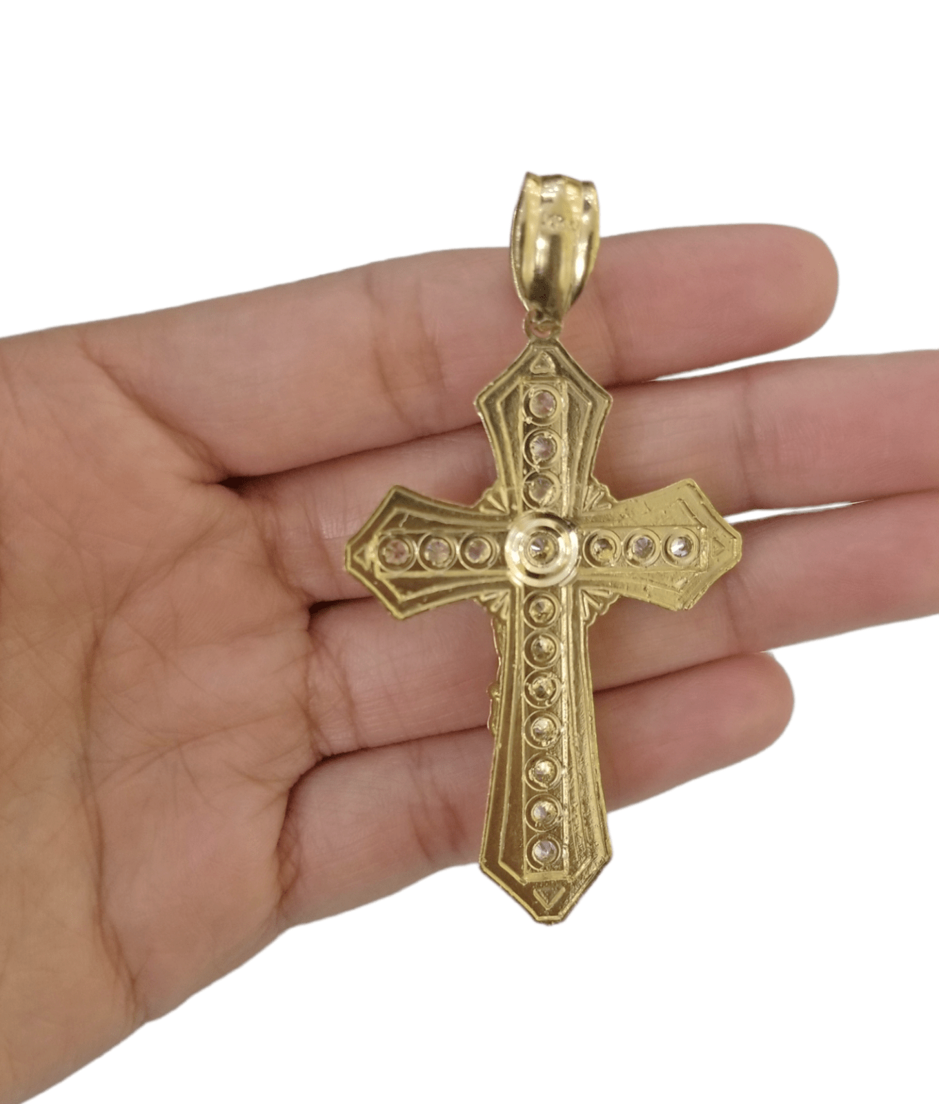 10K Yellow Gold Jesus Cross Pendent 5mm 20" 22"24"26"28" Inch Miami Cuban Chain - Reva Jeweler