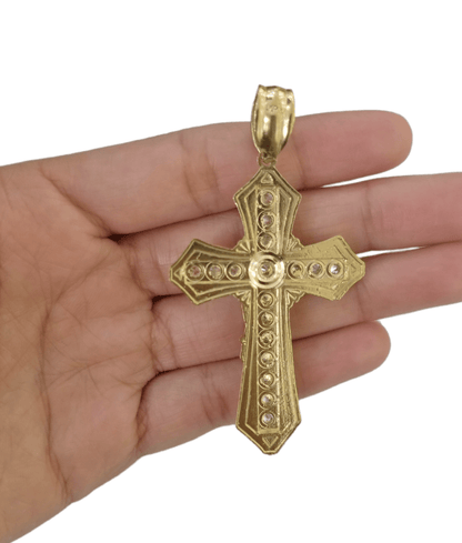 10K Yellow Gold Jesus Cross Pendent 5mm 20" 22"24"26"28" Inch Miami Cuban Chain - Reva Jeweler