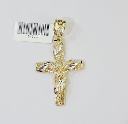 10k Yellow Gold Jesus Cross Spiral Charm pendant Diamond Cut Crucifix - Reva Jeweler