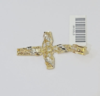 10k Yellow Gold Jesus Cross Spiral Charm pendant Diamond Cut Crucifix - Reva Jeweler
