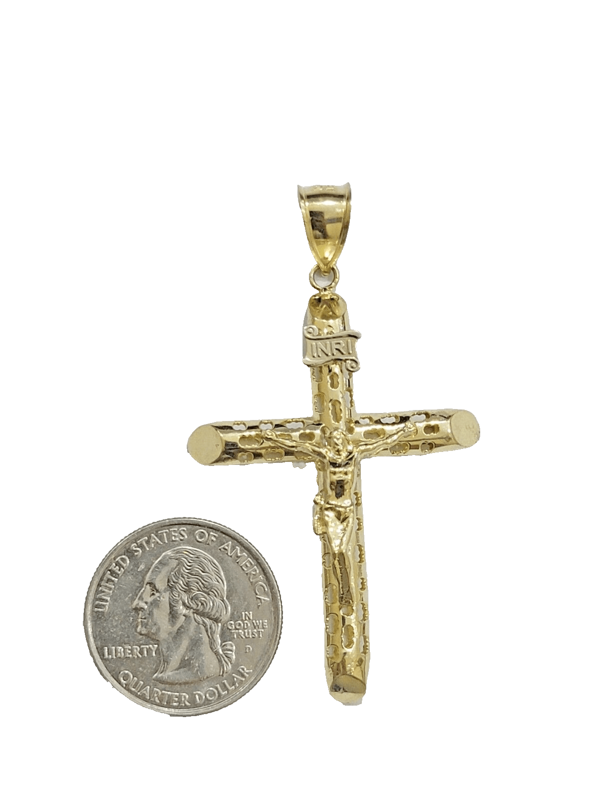 10k Yellow Gold Jesus Crucifix Cross Charm Pendant 2.5'' Inch Real 10kt SALE Men - Reva Jeweler