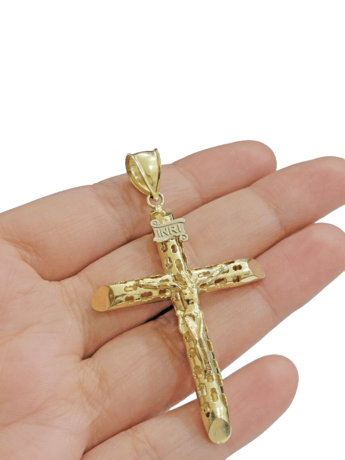 10k Yellow Gold Jesus Crucifix Cross Charm Pendant 2.5'' Inch Real 10kt SALE Men - Reva Jeweler