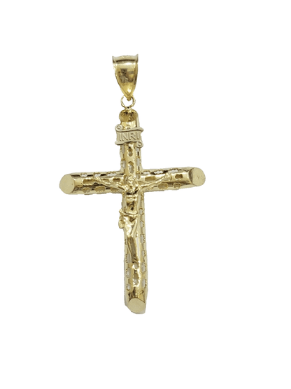 10k Yellow Gold Jesus Crucifix Cross Charm Pendant 2.5'' Inch Real 10kt SALE Men - Reva Jeweler