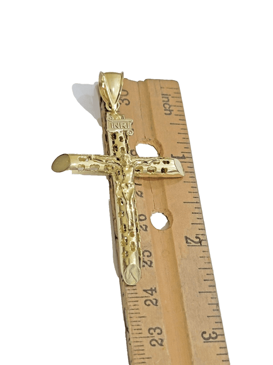 10k Yellow Gold Jesus Crucifix Cross Charm Pendant 2.5'' Inch Real 10kt SALE Men - Reva Jeweler