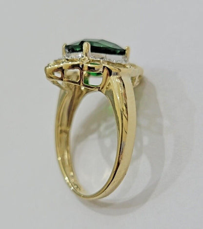 10k Yellow Gold Ladies Green Ring Women's Casual Band SALE Real 10kt Brand New - Reva Jeweler