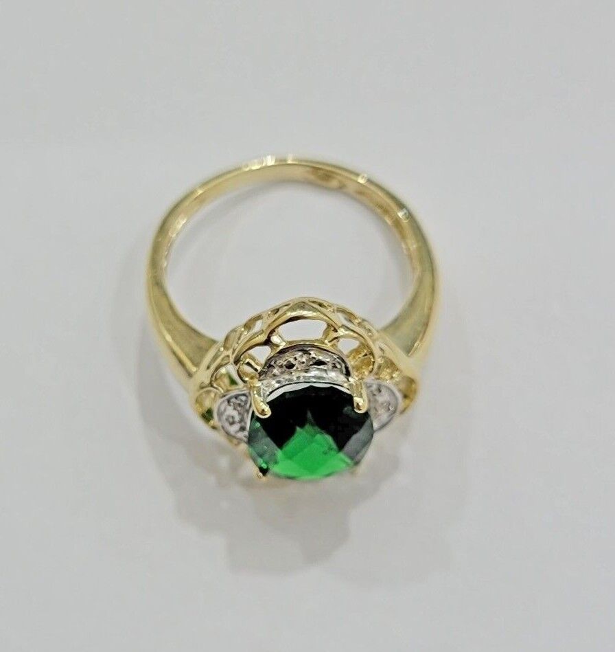 10k Yellow Gold Ladies Green Ring Women's Casual Band SALE Real 10kt Brand New - Reva Jeweler