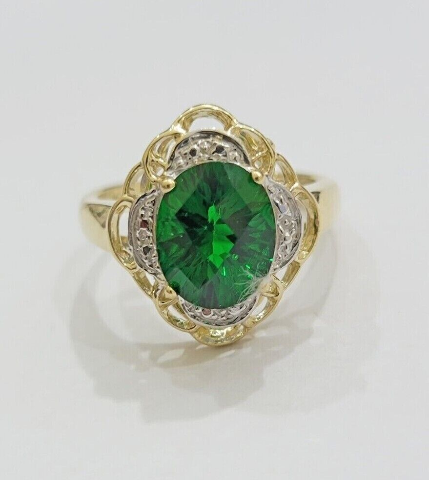 10k Yellow Gold Ladies Green Ring Women's Casual Band SALE Real 10kt Brand New - Reva Jeweler