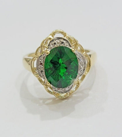 10k Yellow Gold Ladies Green Ring Women's Casual Band SALE Real 10kt Brand New - Reva Jeweler