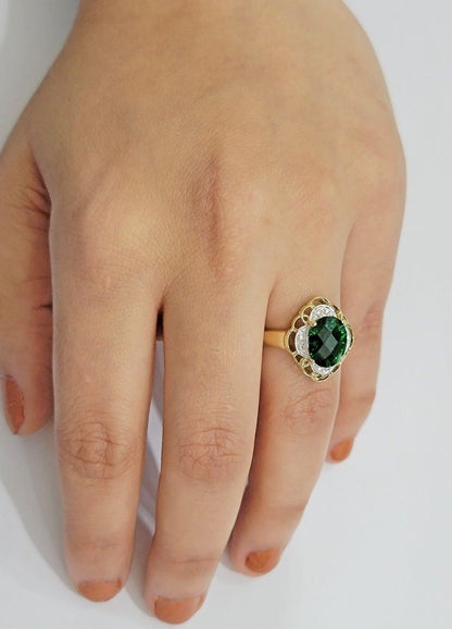 10k Yellow Gold Ladies Green Ring Women's Casual Band SALE Real 10kt Brand New - Reva Jeweler