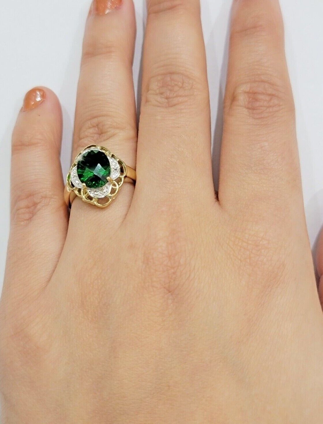 10k Yellow Gold Ladies Green Ring Women's Casual Band SALE Real 10kt Brand New - Reva Jeweler