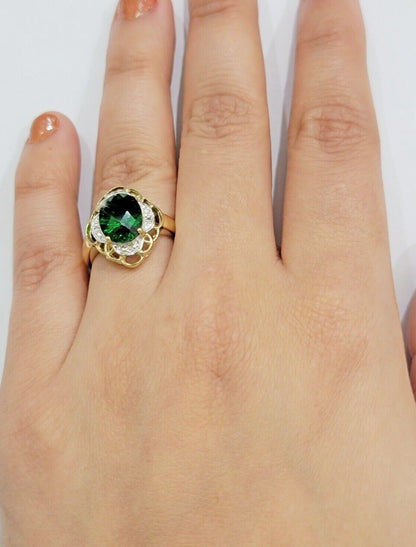 10k Yellow Gold Ladies Green Ring Women's Casual Band SALE Real 10kt Brand New - Reva Jeweler