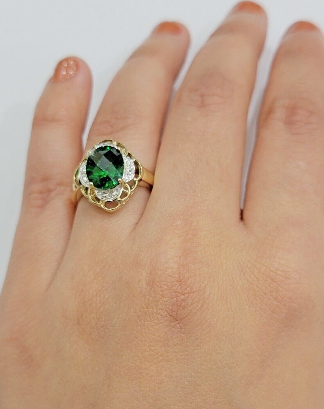 10k Yellow Gold Ladies Green Ring Women's Casual Band SALE Real 10kt Brand New - Reva Jeweler