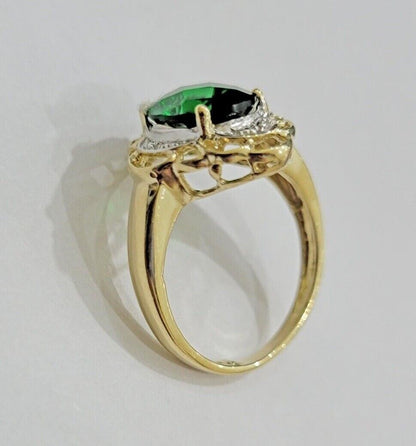 10k Yellow Gold Ladies Green Ring Women's Casual Band SALE Real 10kt Brand New - Reva Jeweler