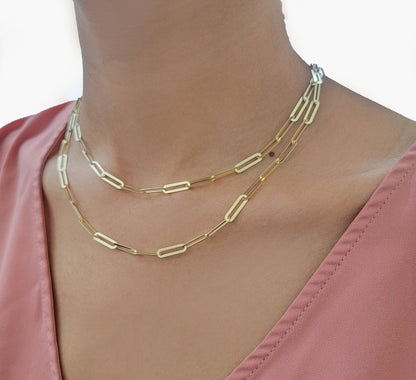 10k Yellow Gold Ladies Paperclip Chain necklace 4mm all size, REAL 10kt ,women - Reva Jeweler