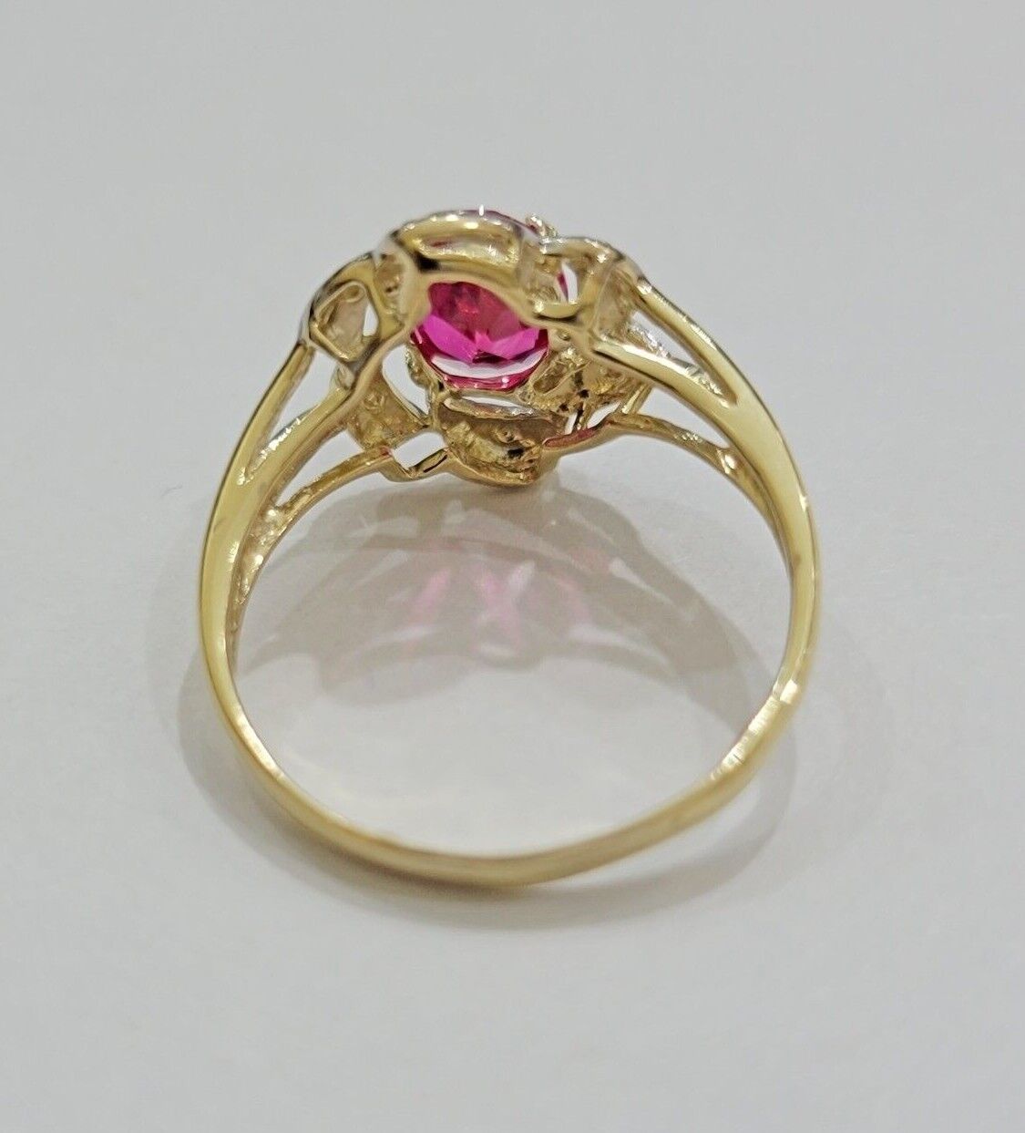 10k Yellow Gold Ladies Ruby Red Ring Women's Casual Band Real 10kt Flower Design - Reva Jeweler