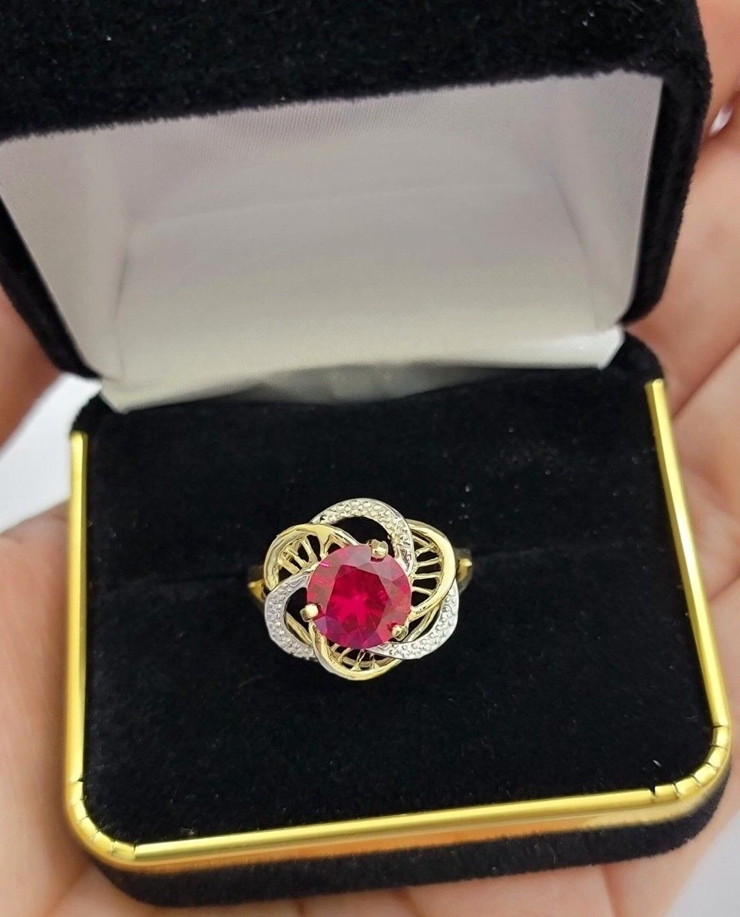 10k Yellow Gold Ladies Ruby Red Ring Womens Casual Band SALE Real 10kt Brand New - Reva Jeweler