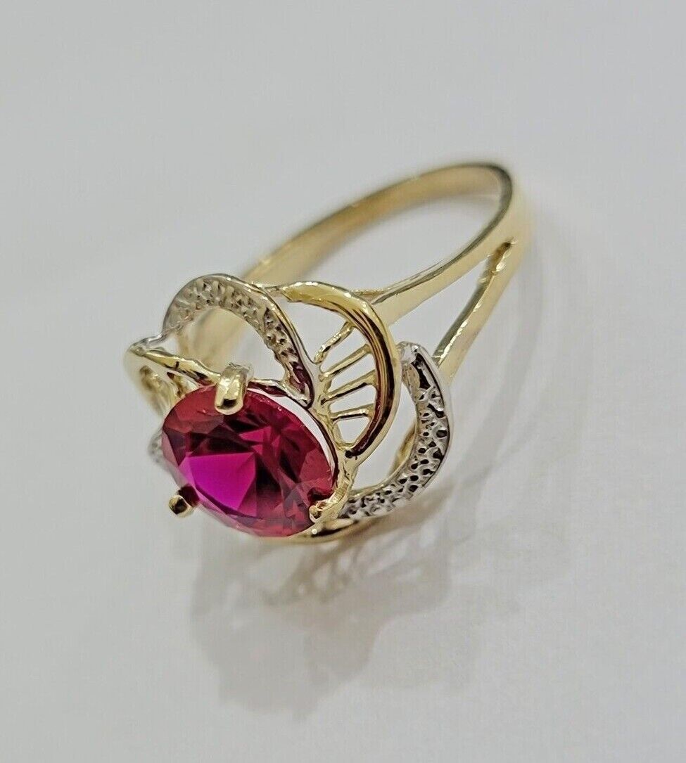 10k Yellow Gold Ladies Ruby Red Ring Womens Casual Band SALE Real 10kt Brand New - Reva Jeweler
