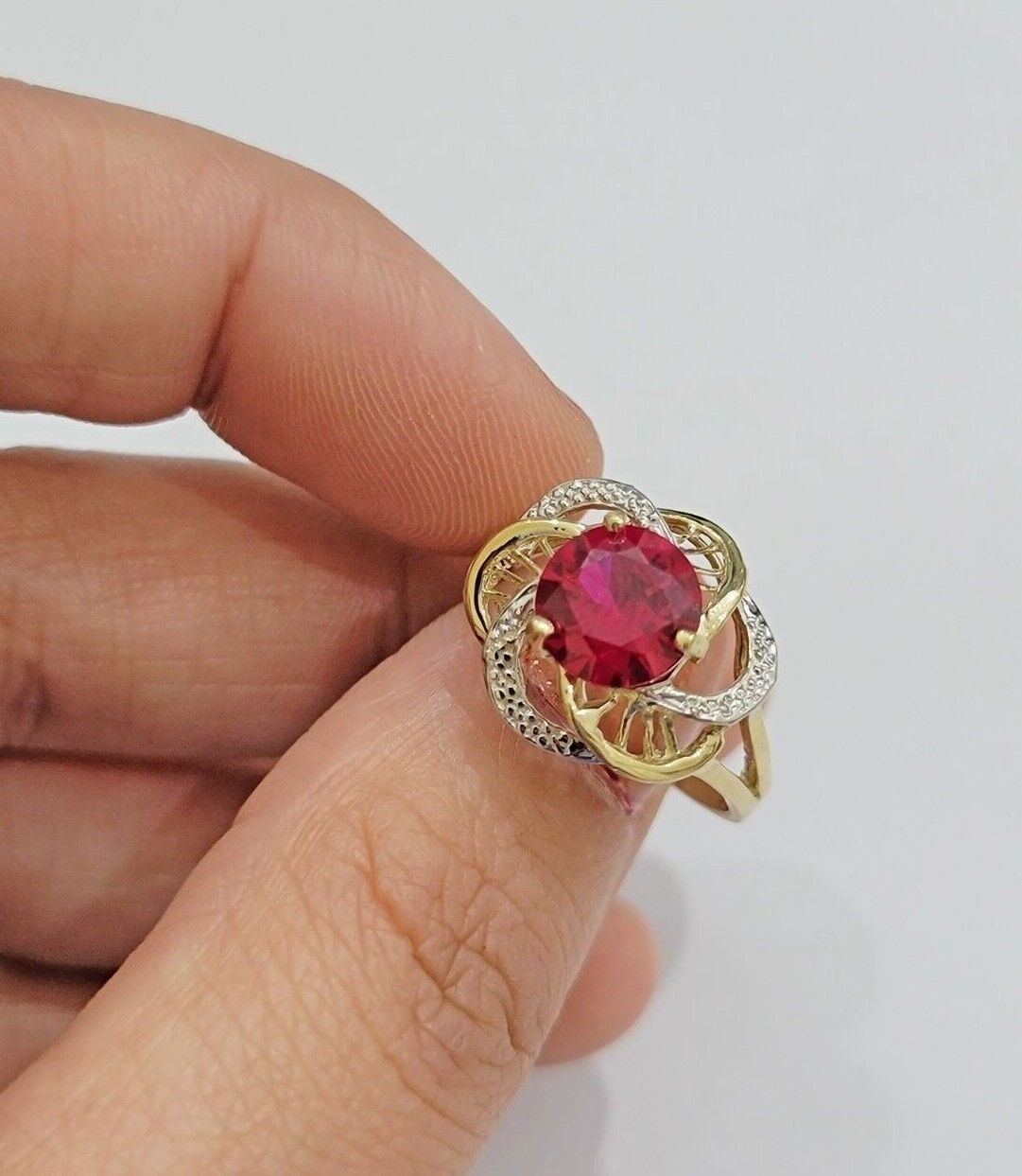 10k Yellow Gold Ladies Ruby Red Ring Womens Casual Band SALE Real 10kt Brand New - Reva Jeweler
