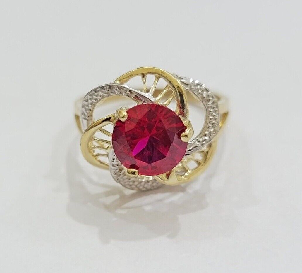 10k Yellow Gold Ladies Ruby Red Ring Womens Casual Band SALE Real 10kt Brand New - Reva Jeweler