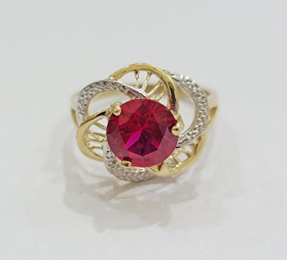 10k Yellow Gold Ladies Ruby Red Ring Womens Casual Band SALE Real 10kt Brand New - Reva Jeweler