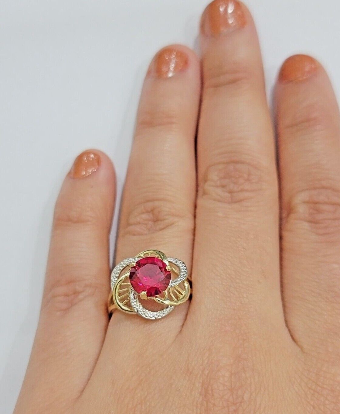 10k Yellow Gold Ladies Ruby Red Ring Womens Casual Band SALE Real 10kt Brand New - Reva Jeweler