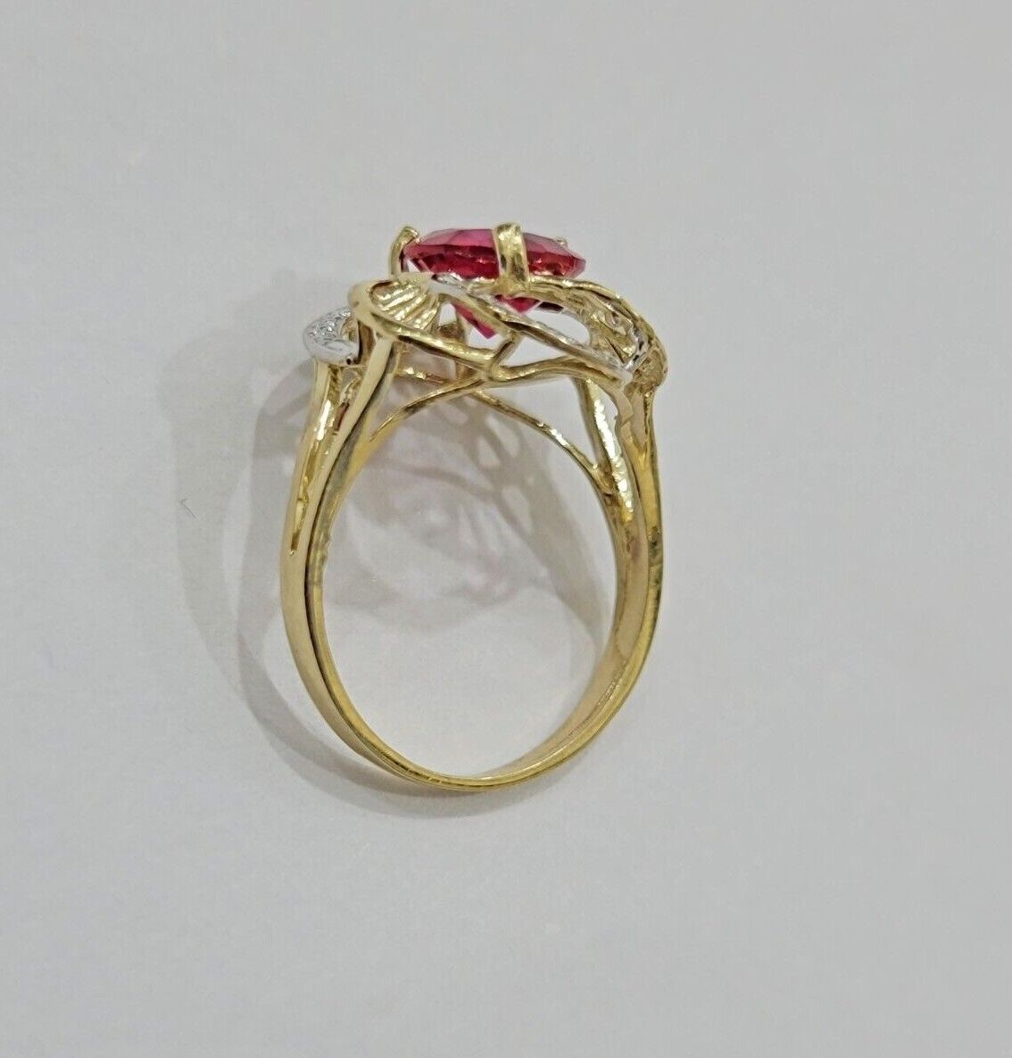 10k Yellow Gold Ladies Ruby Red Ring Womens Casual Band SALE Real 10kt Brand New - Reva Jeweler