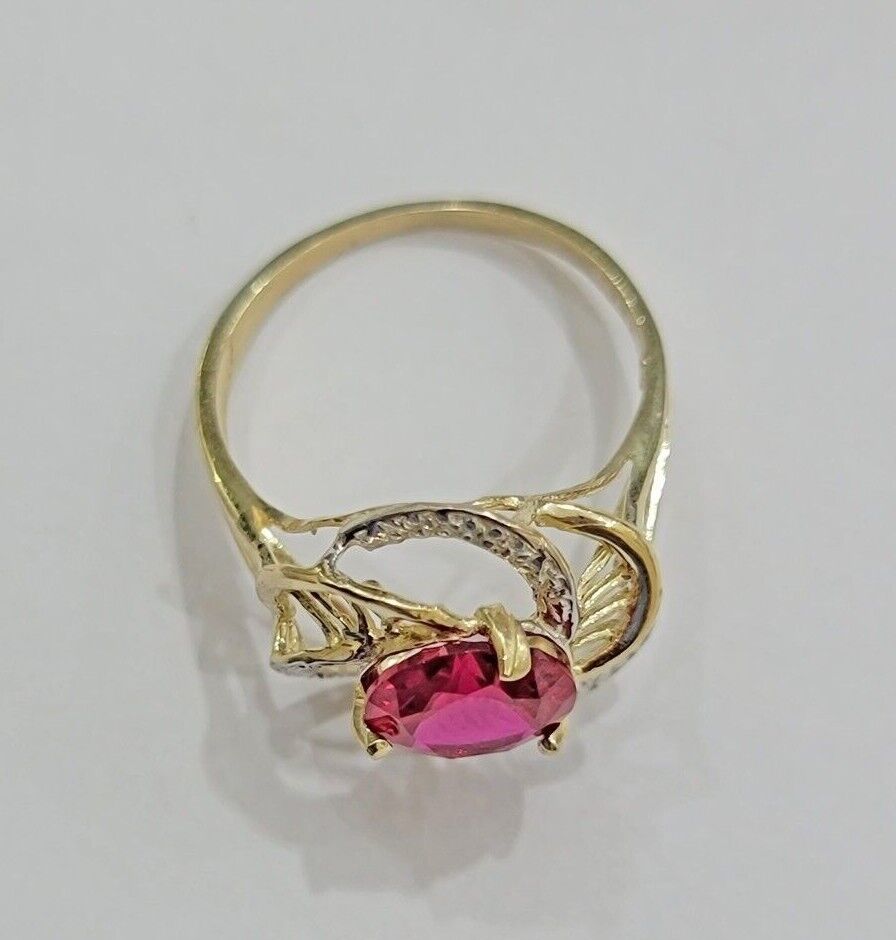 10k Yellow Gold Ladies Ruby Red Ring Womens Casual Band SALE Real 10kt Brand New - Reva Jeweler