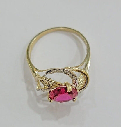 10k Yellow Gold Ladies Ruby Red Ring Womens Casual Band SALE Real 10kt Brand New - Reva Jeweler